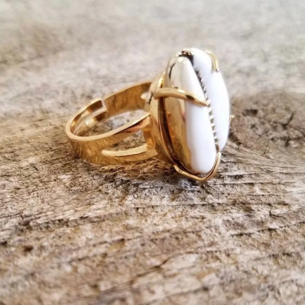 Real Cowrie Shell Boho Ring - Picture 2 of 2